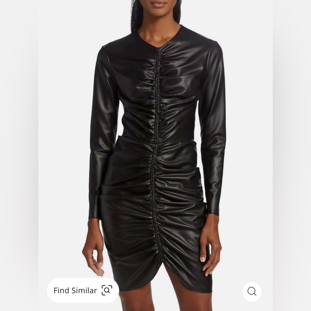 VERONICA BEARD Grunge Moto Indie Sleaze Faux Leather Ruched Mini Dress Black NEW